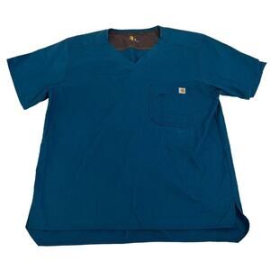 Carhartt Men's V-Neck Utility Scrub Top Teal‎ Pocket Size M
